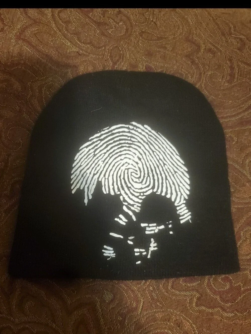 Kids Half Fingerprint Skull Beanie Hat.